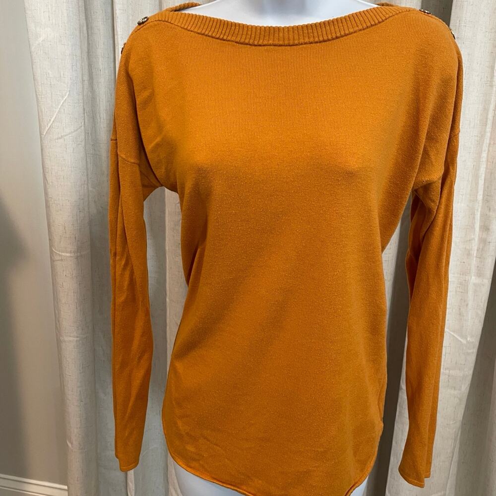Michael Kors Orange Knit Top with Gold Button Detail – Size Small